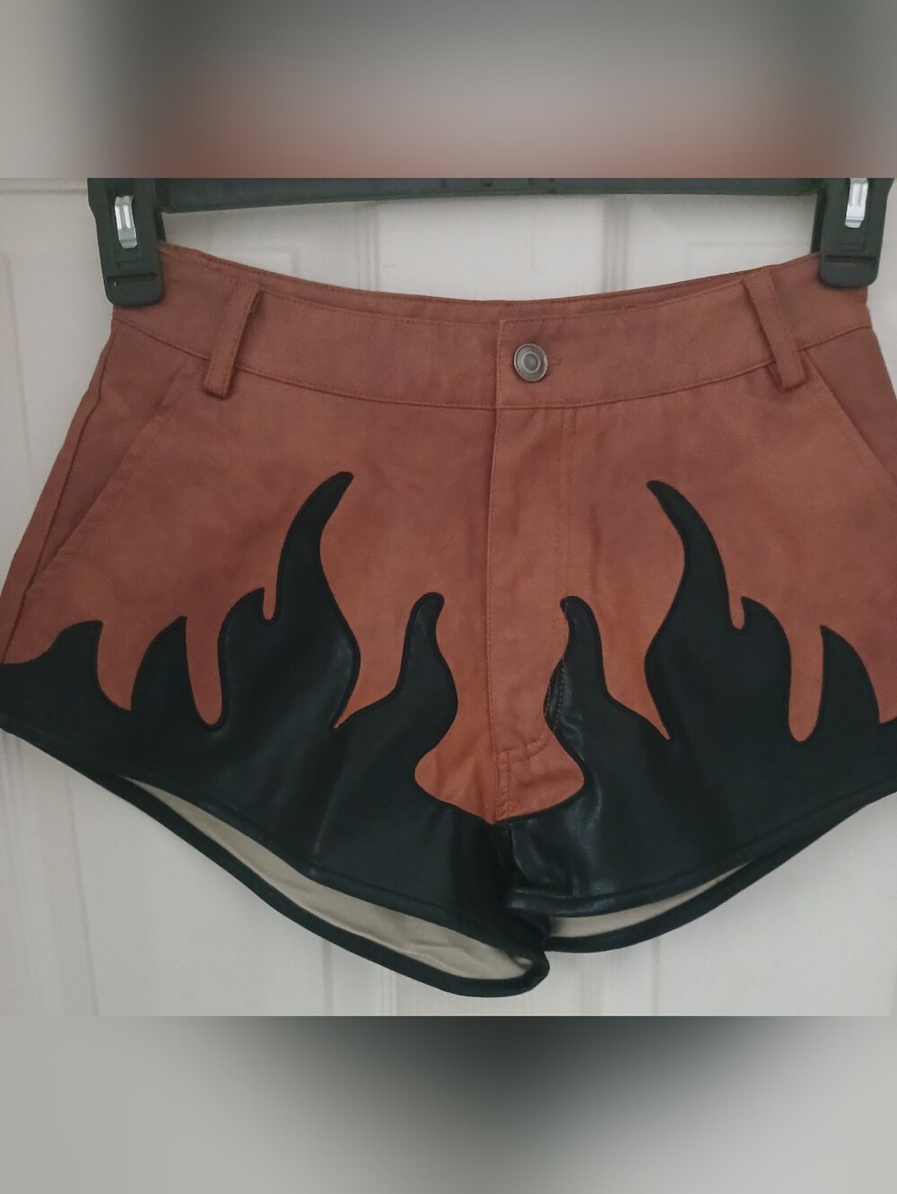 Queen Mania Brown Faux-Leather with Black Flame Appliqué